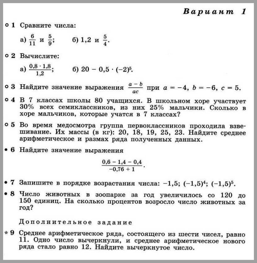 Алгебра 7 Дорофеев КР-01