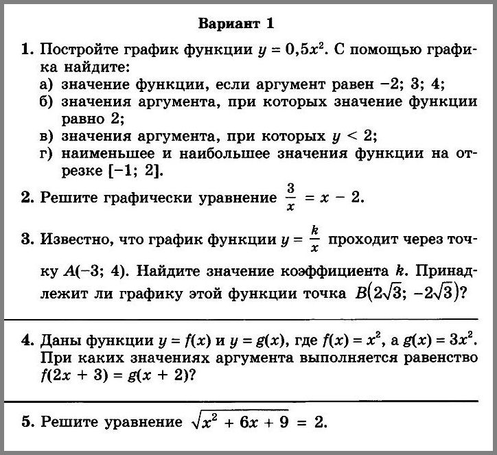 Контрольная работа № 4 по алгебре в 8 классе (Мордкович)