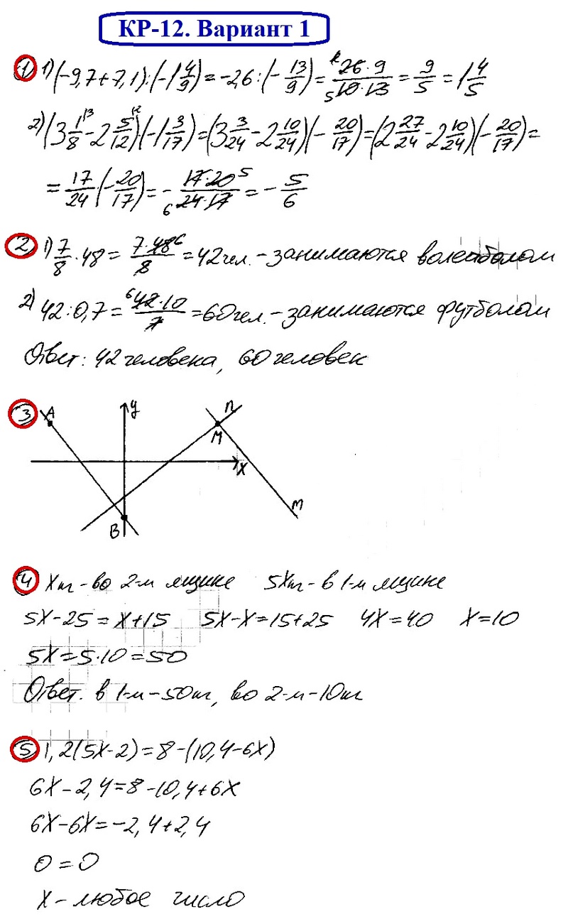 КР-12 В-1 Математика 6 Мерзляк ОТВЕТЫ