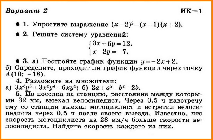 Алгебра 7 Макарычев ИК-1 Вариант 2