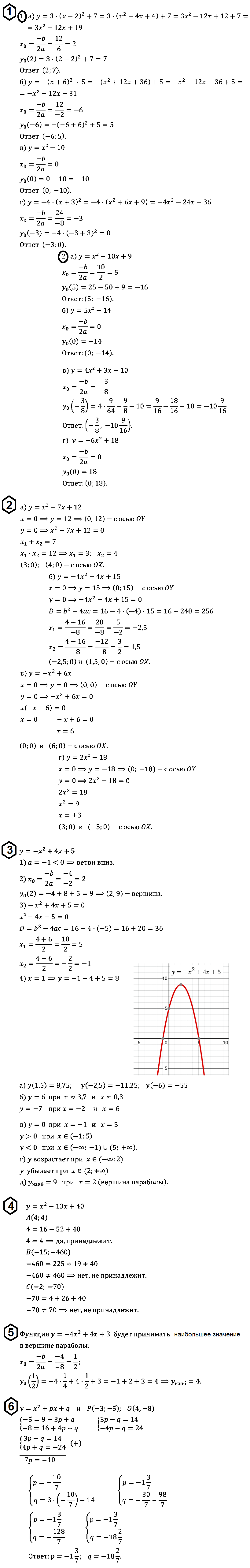 Алгебра 8: С-55 График функции y = ax2 + bx + c